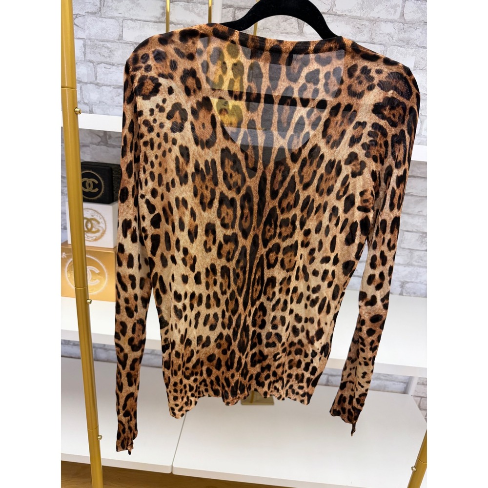 Dolce & Gabbana Leopard Print Semi Sheer V Neck Cardigan Made Italy Sz 42 US M - Picture 7 of 16